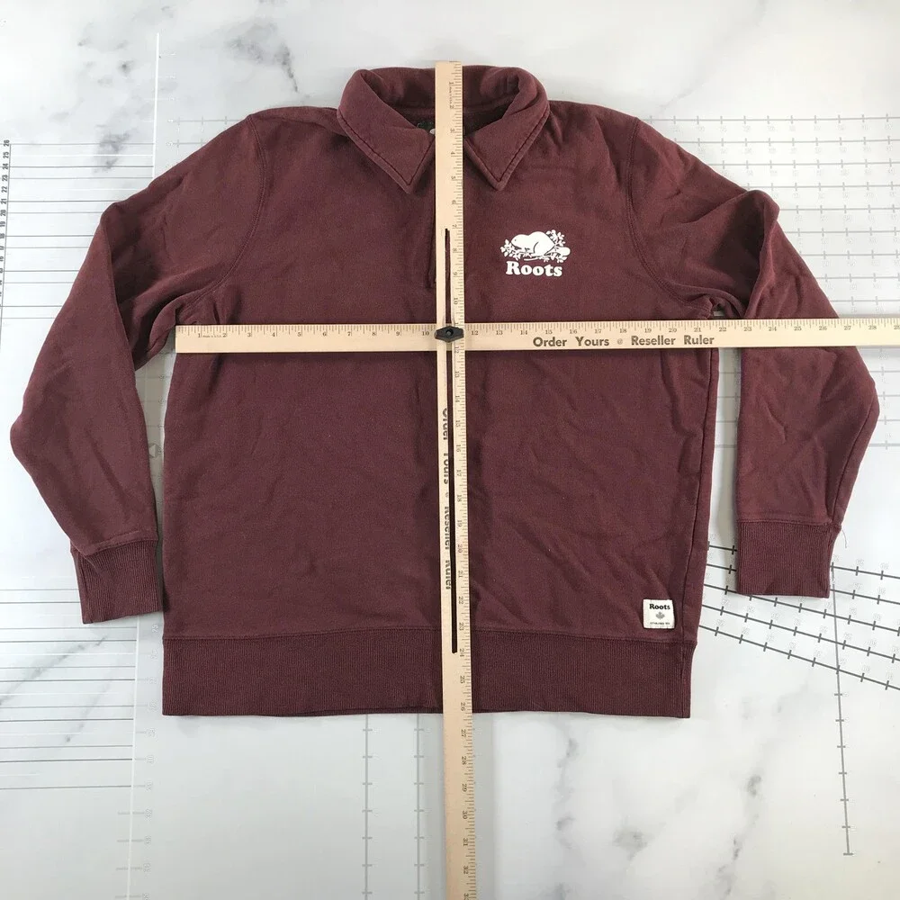Roots Sweatshirt Mens XL Red Burgundy 1/4 Zip Fleece Beaver Logo Collared